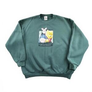 VTG Disney Winnie the Pooh Green Crewneck Sweatshirt Disney Store XL PIN HOLE